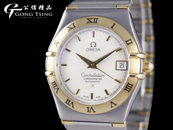 歐米茄男錶 OMEGA 星座半金系列 1120自動上鍊 黃K金錶框.半金錶帶