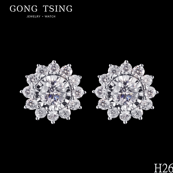 全新鑽石耳飾  18白K金 共0.45克拉 附K金矽膠耳束