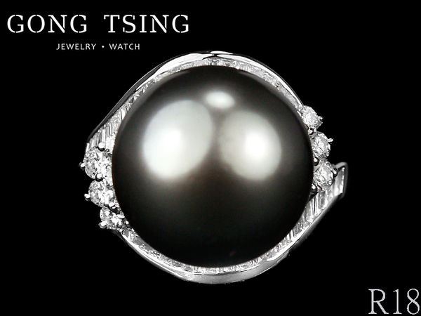 天然珍珠鑽戒  白K金珍珠女鑽石戒指 14.5MM (已下訂)