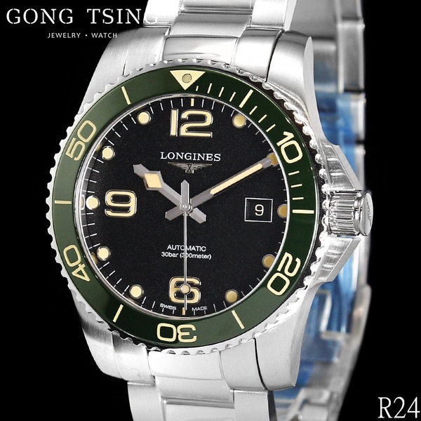 浪琴男錶      LONGINES L37814056 最新款 綠圈黑面 潛水錶 41MM 叢林綠 未使用新品 2024年 保卡