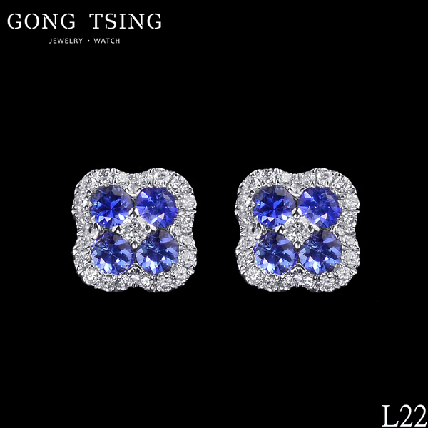 全新藍寶鑽耳飾  18白K金 共1.08克拉 天然藍寶石