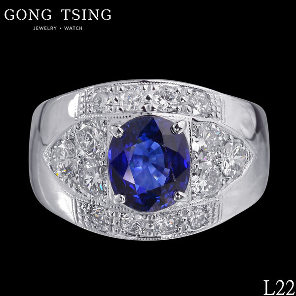 錫蘭藍寶鑽戒  2.58克拉 白K金 天然藍寶 鑽石 2克拉 寬版 戒指 附知名鑑定書
