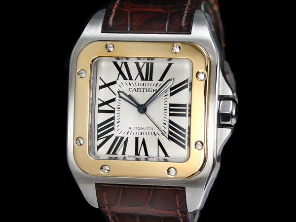 ※父親節特賣※ 卡地亞男錶 (Cartier) 山度士100 大型半金款 Santos100 原廠盒子 國內保單