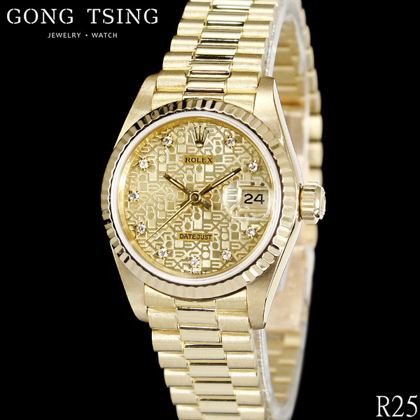 勞力士女錶     ROLEX 69178 紀念十鑽面 26MM 黃K金 雷射玻璃 2025年RSC保養 原廠保固兩年至2027年 保卡