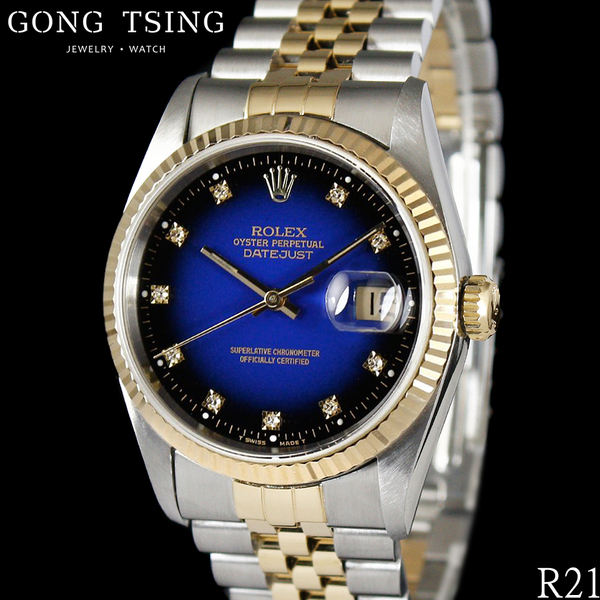 勞力士男錶     ROLEX 16233 精鑲爆藍十鑽面盤 半金男錶 3135自動上鍊機芯 新款錶耳無洞 (已下訂)