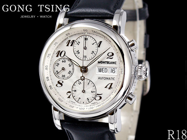 萬寶龍男錶   (Montblanc) Star系列 (7016) 白色阿拉伯數字面盤 計時碼錶顯示