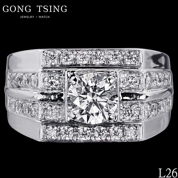 鑽石男戒指  白K金 1.01克拉 八心八箭 1克拉戒指