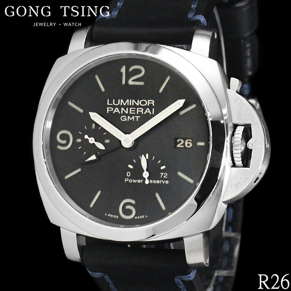 沛納海男錶     PANERAI PAM321 PAM00321 GMT兩地時間 黑色三明治面盤 3日鍊 全配 國內保單