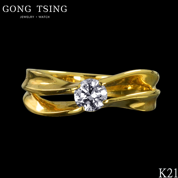 鑽石女戒指  黃K金鑽戒 0.37克拉