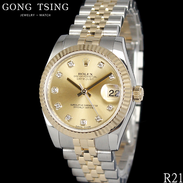 勞力士錶      ROLEX 178273 五珠帶 原廠金色包台十鑽面盤 31MM 國內保卡 台灣公司貨 