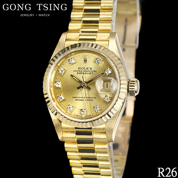 勞力女士錶     ROLEX 69178 黃K金女錶 26MM 原廠金色十鑽面盤 