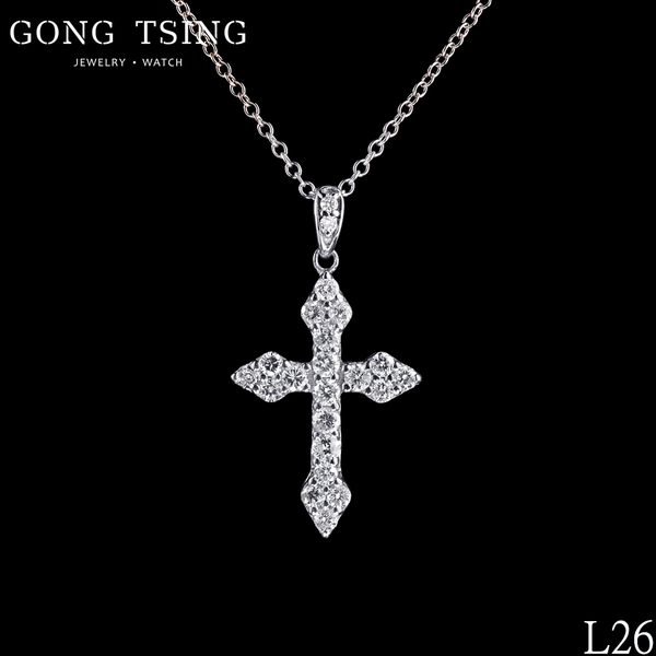 全新十字架鑽墜  18白K金 共0.30克拉 十字架墜子