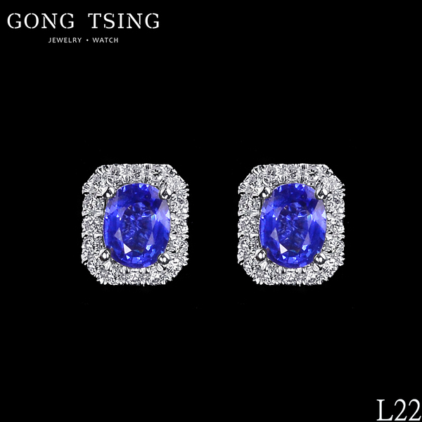 全新藍寶鑽耳飾  18白K金 共0.92克拉 天然藍寶石