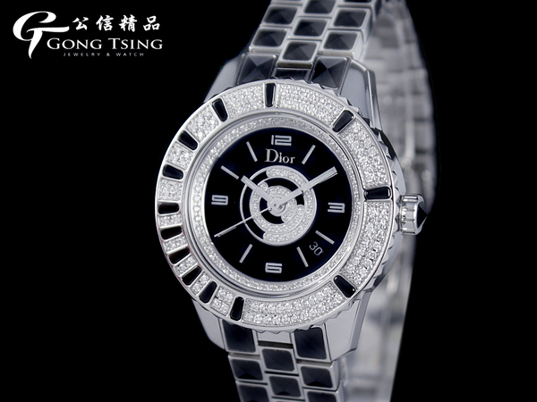 Dior鑽女錶  Christal系列(CD11311BM002) 石英機芯 33mm 原廠 鑽圈 鑽面盤 藍寶石水晶鍊帶