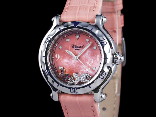 蕭邦女錶    (Chopard) HAPPY SPORT FISH 8347 快樂魚 石英機芯 原廠 兩隻鑽石魚 粉紅色面盤(已下訂)