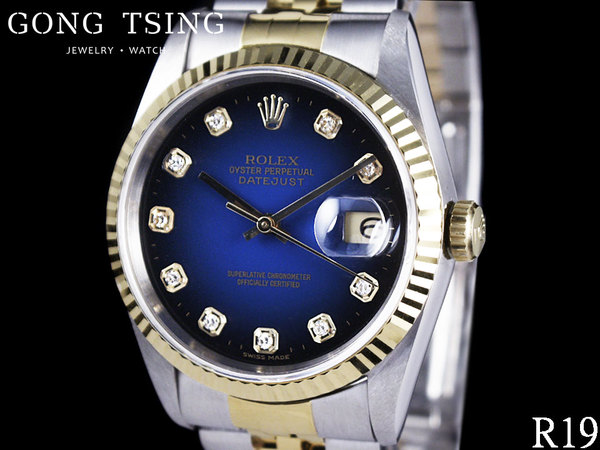 勞力士男錶    (ROLEX) 16233 半金錶款 湛藍色包台十鑽面盤