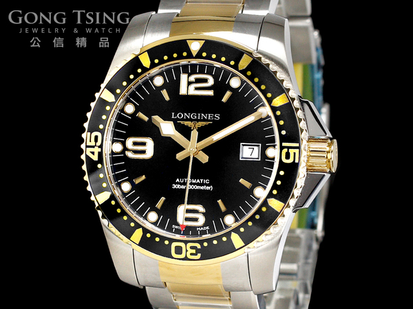 浪琴男錶    (LONGINES) L3.742.3.56.7 康卡斯潛水 自動上鍊 單向旋轉黑色錶框 全新未使用品 2018/11月保卡