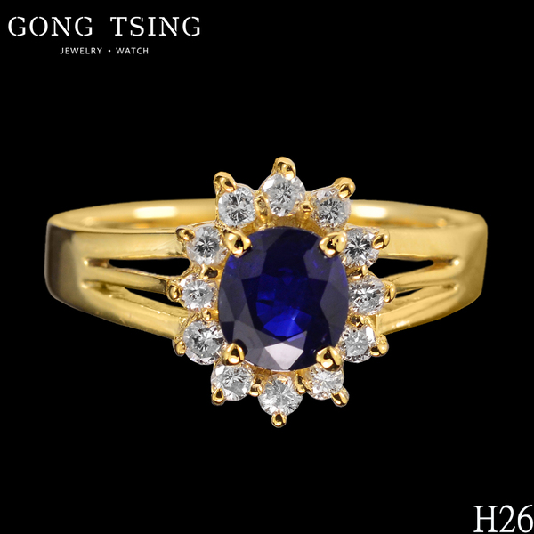 錫蘭藍寶鑽戒  黃K金 0.78克拉 天然藍寶石 戒指