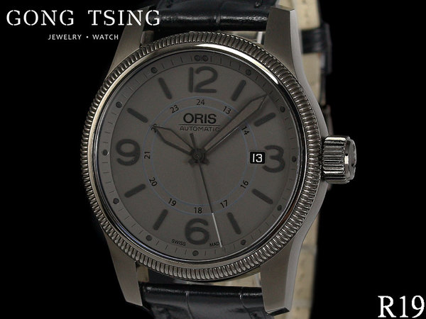 豪利時男錶     (ORIS) Big Crown系列 7629-4263 阿拉伯數字灰色面盤 PVD鍍黑錶殼 透明錶背