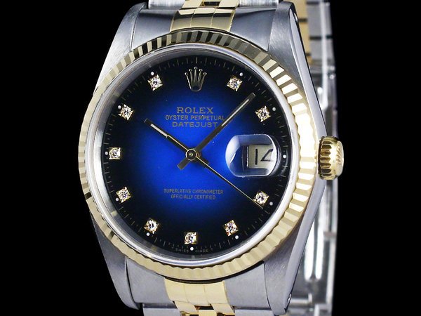 勞力士男錶  (ROLEX) 16233 蠔式 半金 原廠漸層藍色十鑽面盤 自動腕錶 36mm