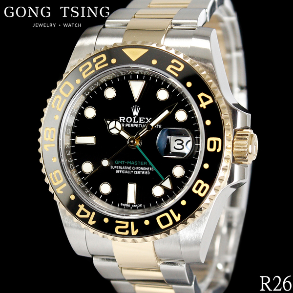 勞力士男錶     ROLEX 116713LN 半金黑水鬼 GMT 雙向旋轉陶瓷錶圈 2018年保卡