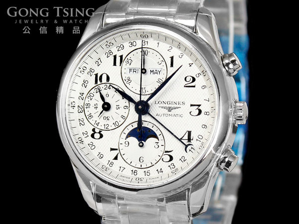 浪琴男錶 (LONGINES) 巨擘系列 全日曆月相計時碼錶L26734786 全新未使用