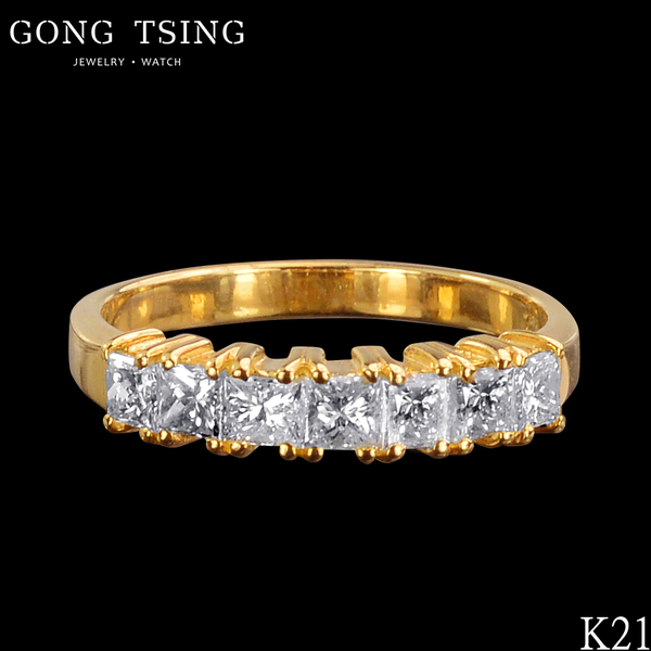 鑽石排鑽戒 共約1.01克拉 黃K金鑽戒 1克拉 戒指