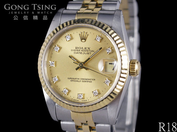 勞力士手錶  (ROLEX) 68273 半金中型錶 原廠十鑽面盤 盒子 吊牌 國內保單
